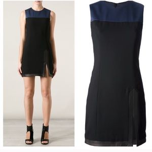 Rag & Bone Black & Blue Sleeveless Leather Trim Dress